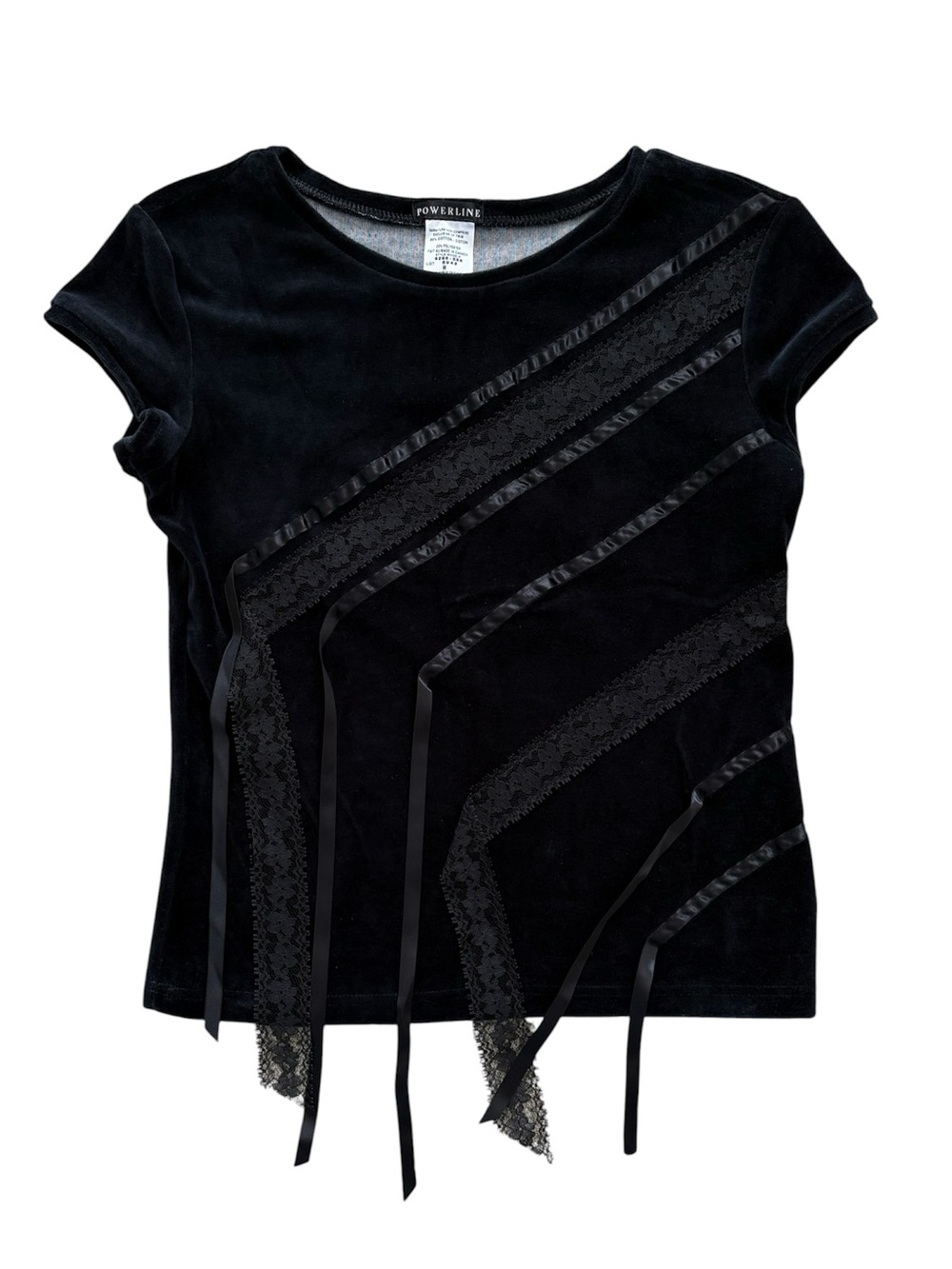Vintage 90s Gothic Black Lace Velvet Ribbon Y2K Whimsigoth Top Fits Size Small